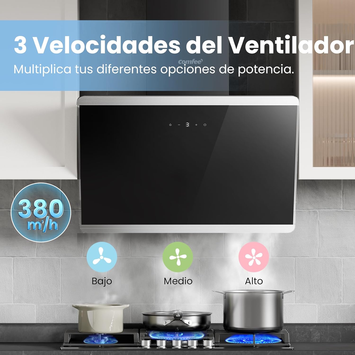 Detalle de Comfee CH60J64ET4A2B campana 380 m³/h