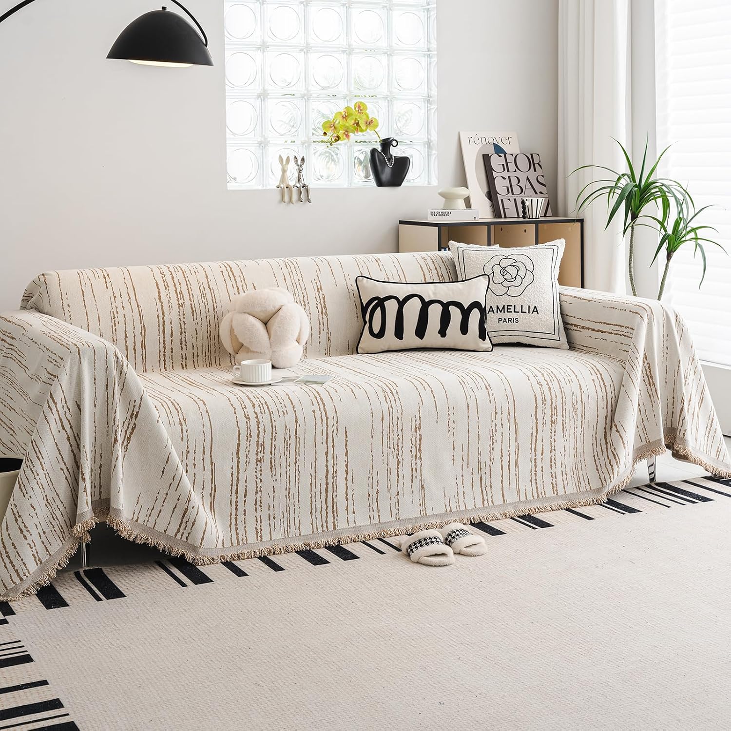Thumbnail 6 de WEYOND Boho chenille couch cover sofa slipcover (grey) – 230 x 380 cm