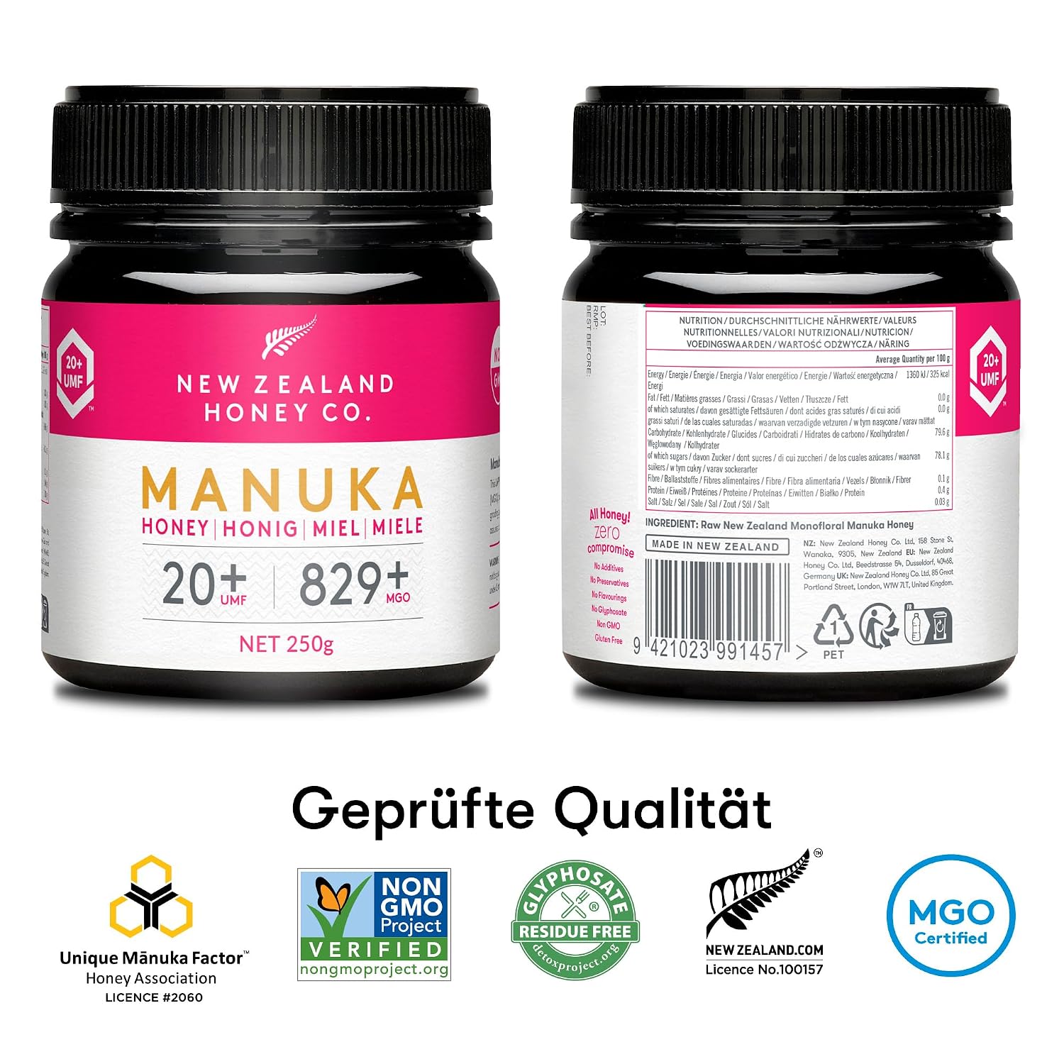 Detalle de New Zealand Honey Co. Manuka Honig MGO 829+ UMF 20+ 250g 🍯
