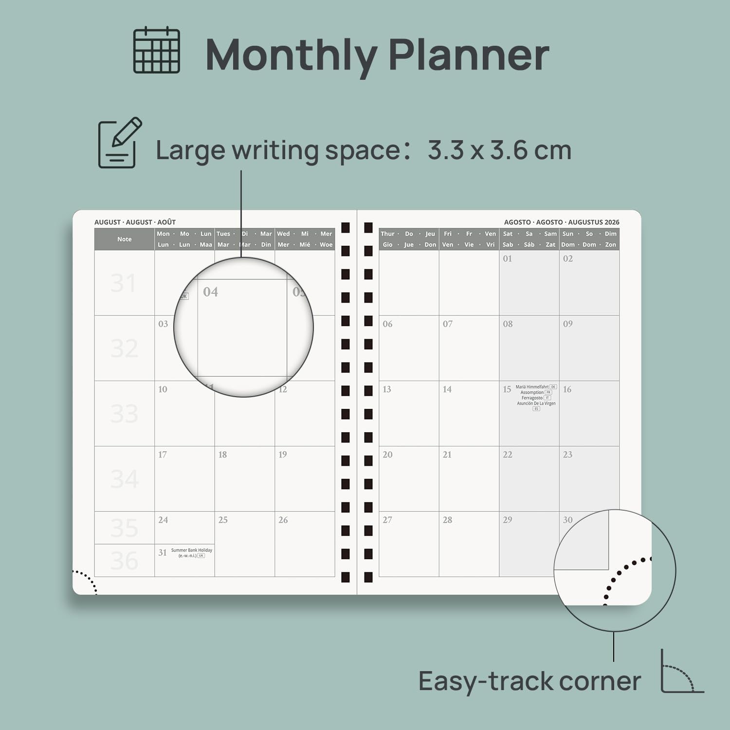 Thumbnail 3 de POPRUN 2026-2027 Academic Diary A5 Week to View – Night Sky Blue, 17 Months, Spiral, Hard Cover