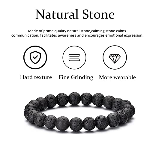 Thumbnail 7 de RANKEEF Tiger Eye Bracelet Set for Men – 8mm Natural Stone Beads, Lava Rock & Black Crystal, Adjustable Unisex Gift