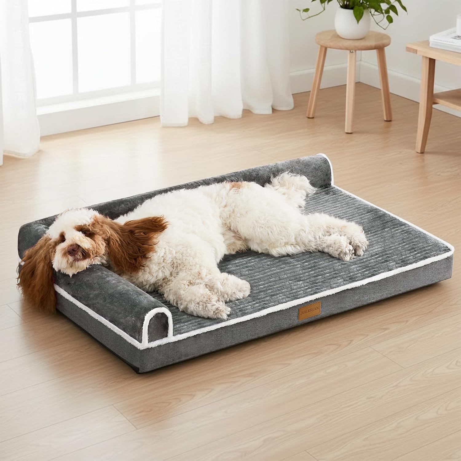 Detalle de Jolibean Orthopädisches Hundebett für große Hunde – L-förmiges Hundebett 91x61 cm, Grau