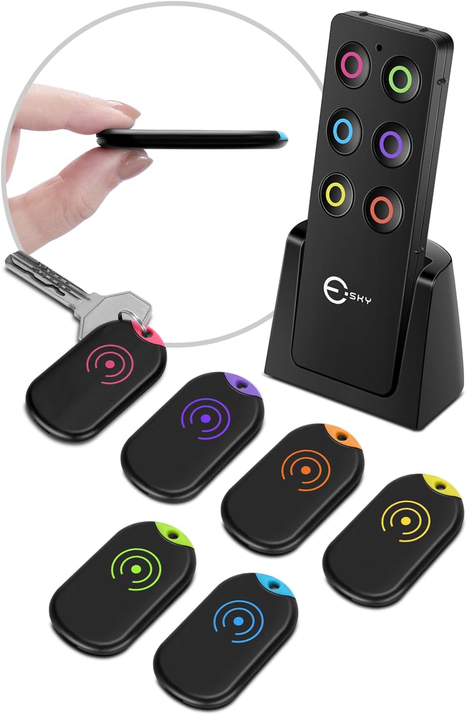 Detalle de Esky Ultra Slim Key Finder with 80dB Sound, 100ft RF Range and 6 Receivers