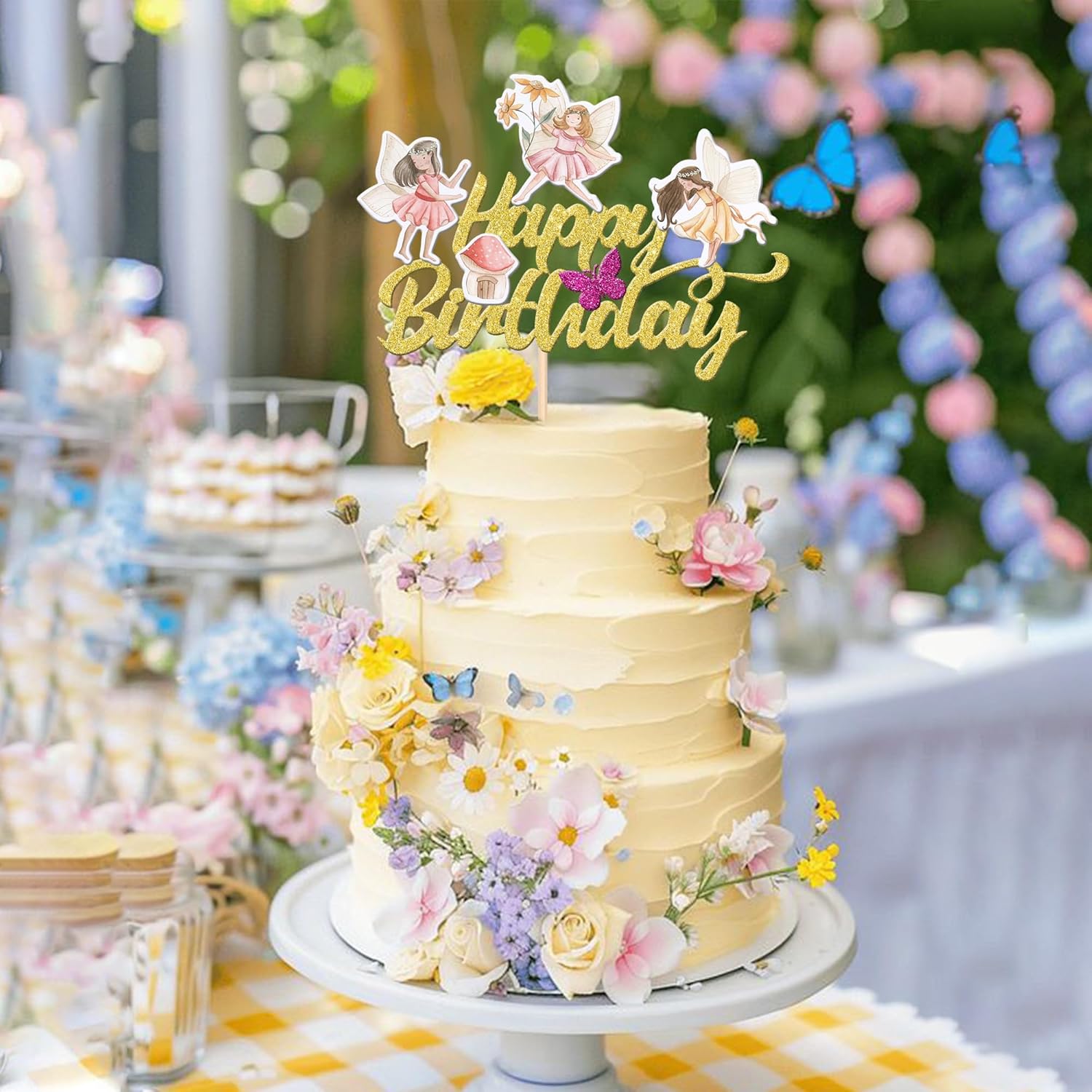 Thumbnail 5 de SYKYCTCY 1 Pack Happy Birthday Fairy Cake Topper – Glitter Flower Fairy Garden Party Picks