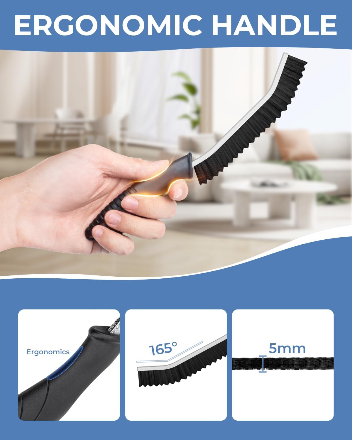 Thumbnail 3 de Cleangor Crevice Cleaning Brushes UK – Serrated bristle grout brush for small gaps (2-pack, black)