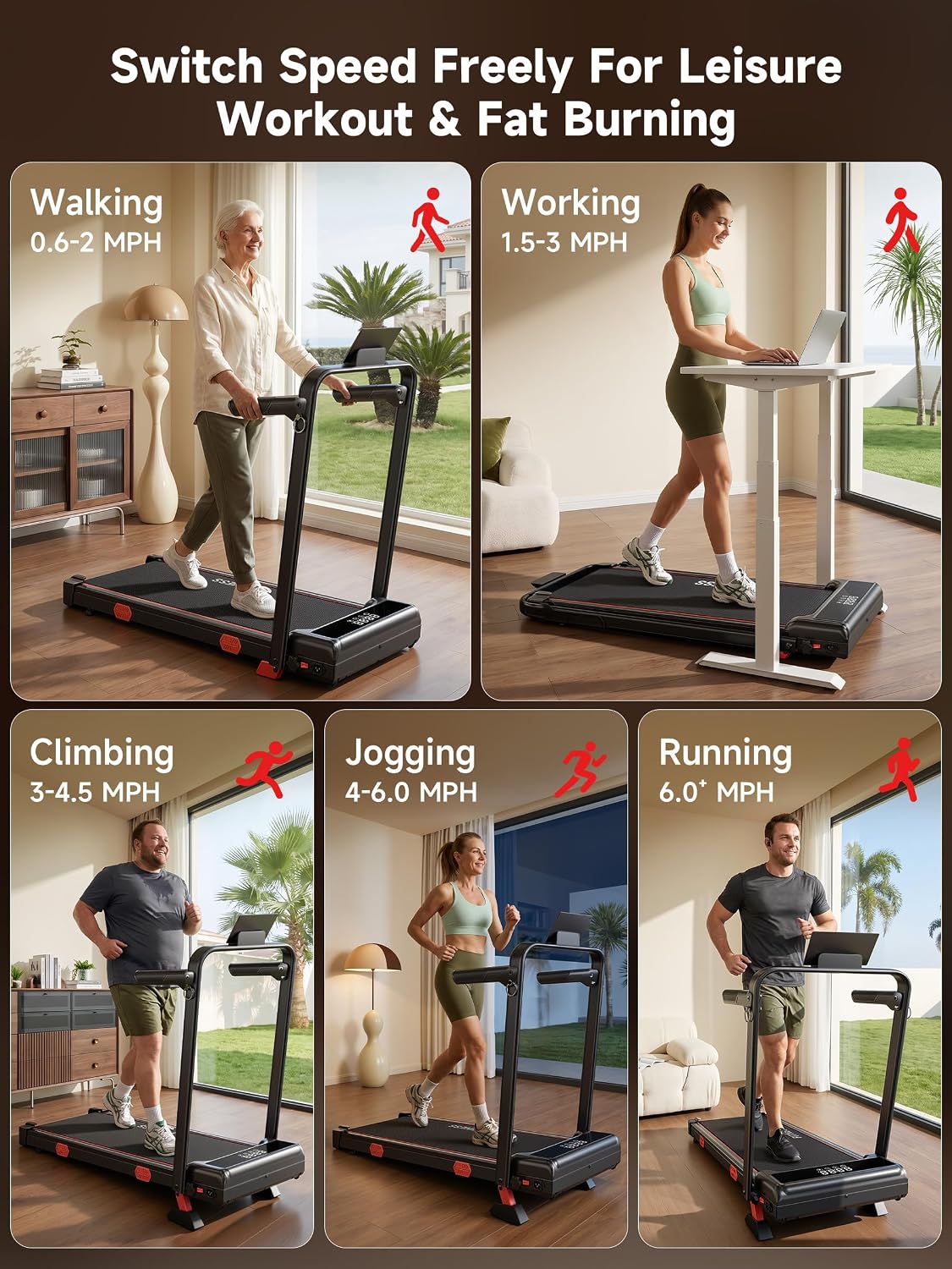 Detalle 2 de RHYTHM FUN Incline Walking Pad Treadmill with Handles, 16% Manual Incline