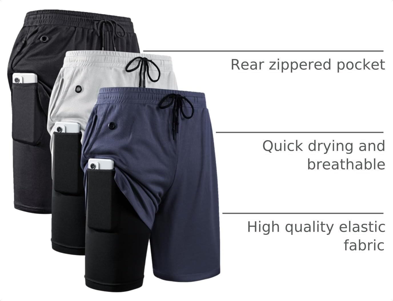 Detalle 2 de JWJ Men's 2-in-1 Running Shorts with Quick-Dry Fabric and Pockets