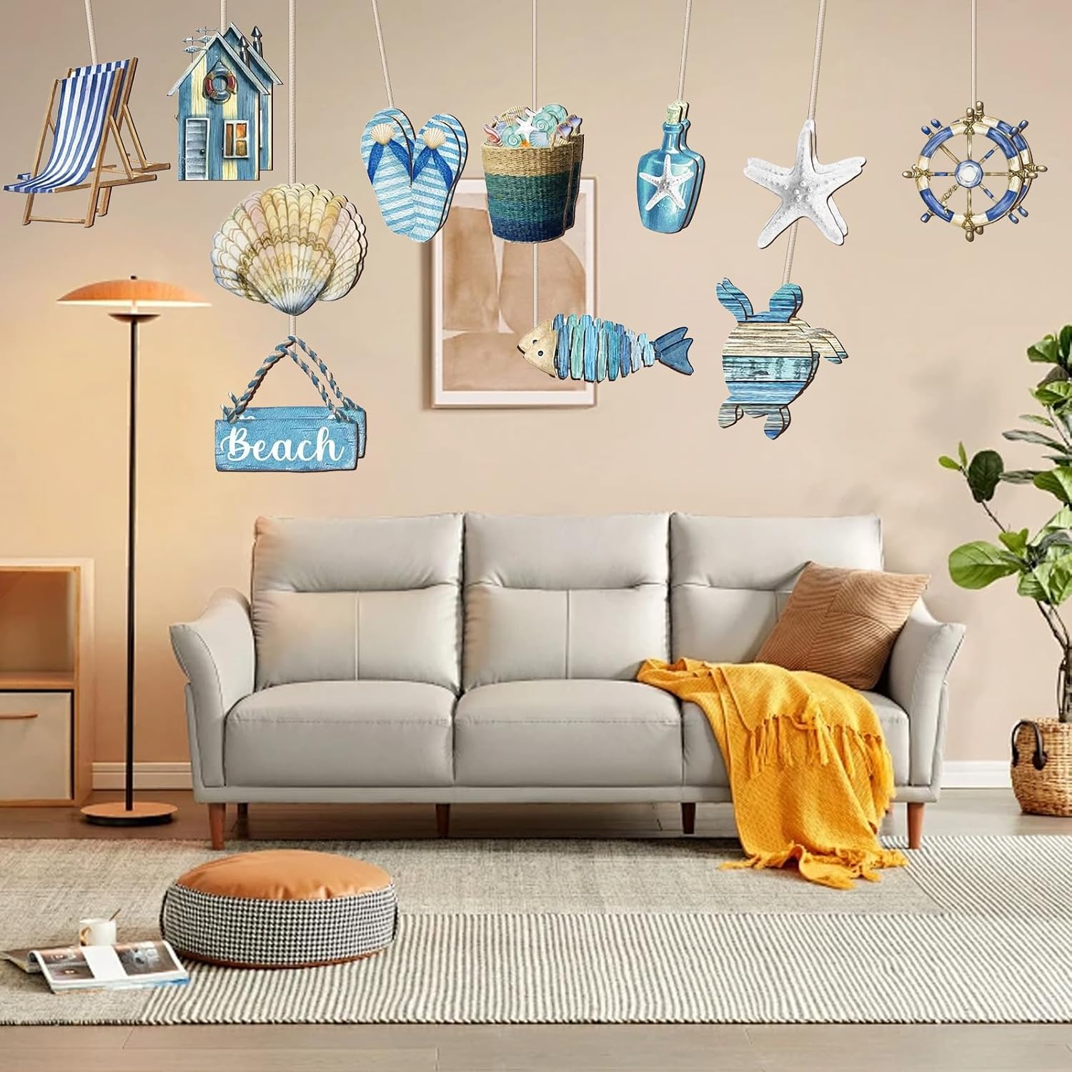 Detalle de Hundredweat houten oceaandecoratie, 24 blauwe hangornamenten