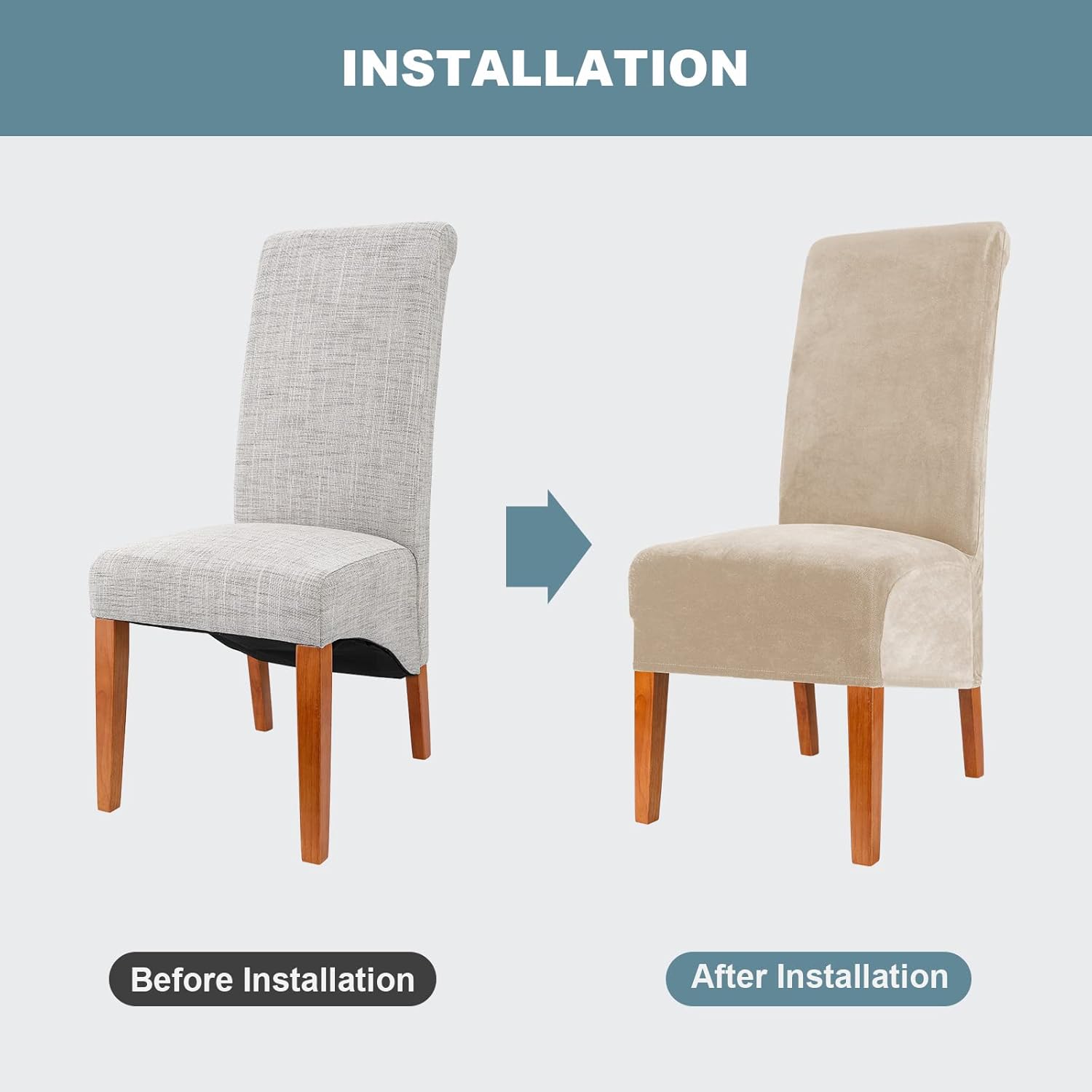 Thumbnail 5 de CMAKER Velvet Dining Chair Covers: Stretch Large, XL Beiges (Set of 2)