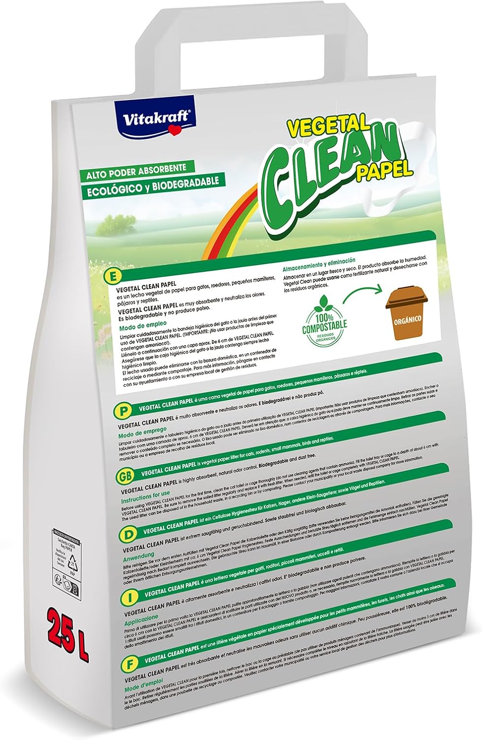 Detalle 2 de Vitakraft Vegetal Clean Papier-Einstreu für Kleintiere – 1x 25 l mit Geruchskontrolle und hoher Saugfähigkeit