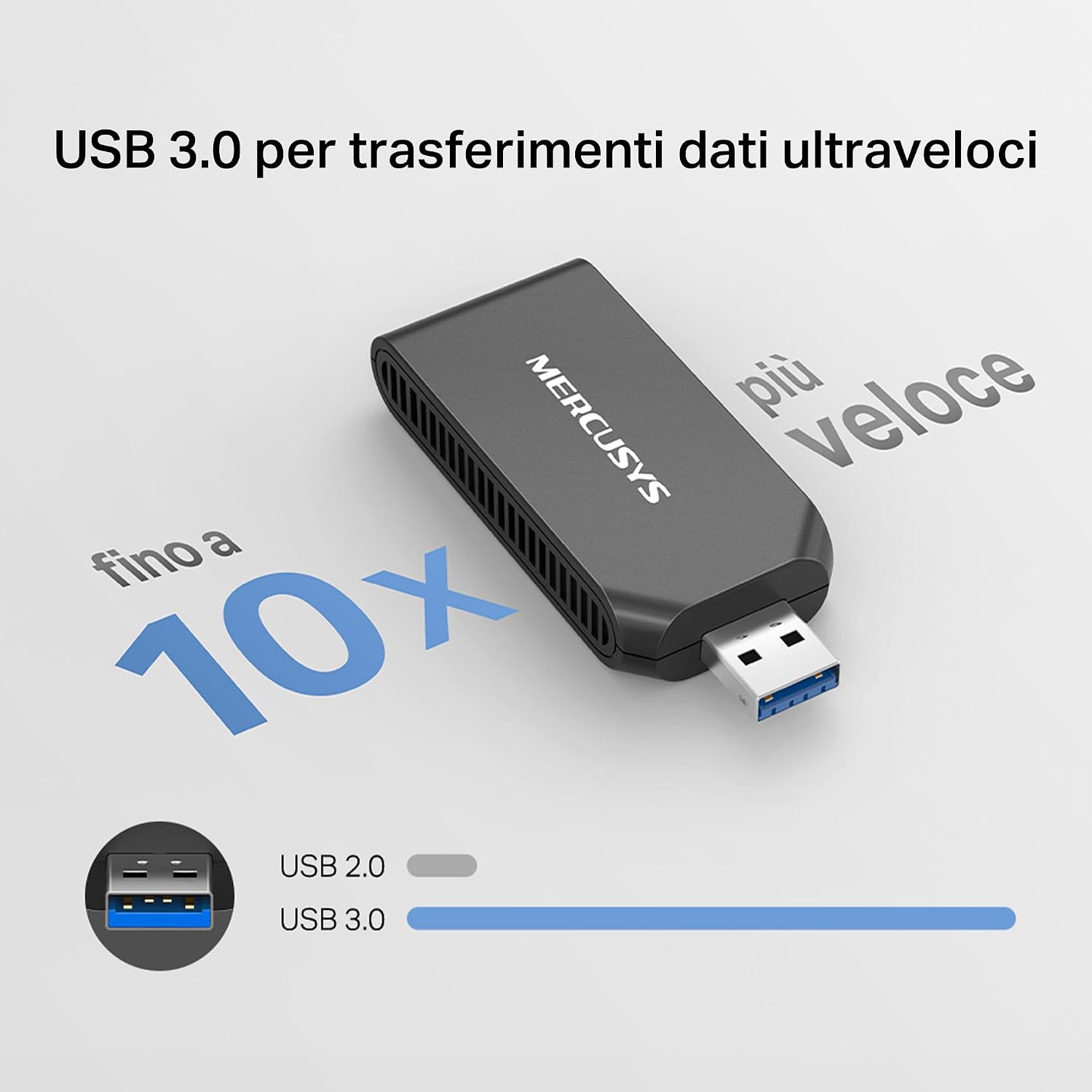 Detalle de Mercusys MA70XM AX1800 Adattatore USB WiFi 6 per PC – Dual Band 1201 Mbps + 574 Mbps