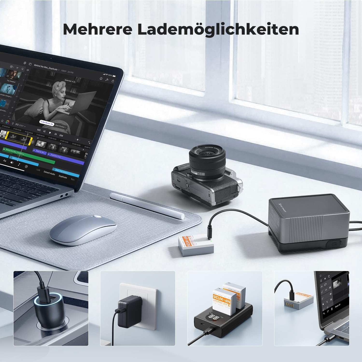 Detalle de K&F CONCEPT NP-W126 / NP-W126S Direkt wiederaufladbarer Akku (1050 mAh) mit USB‑C – passend für ausgewählte Fujifilm X Modelle, 2er Pack