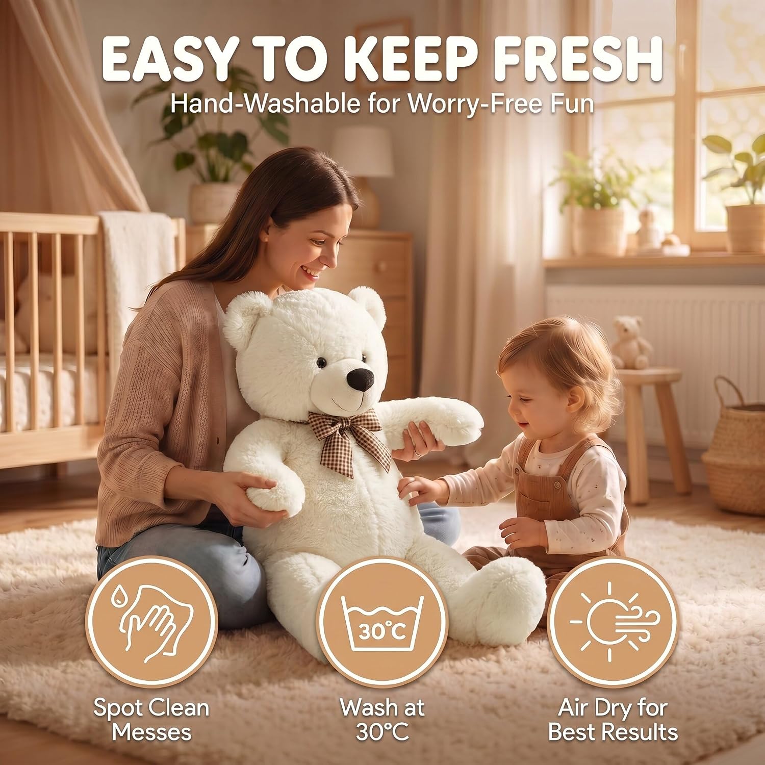 Thumbnail 6 de Feluna Giant Teddy Bear XXL 120 cm, white plush bear with tartan bow