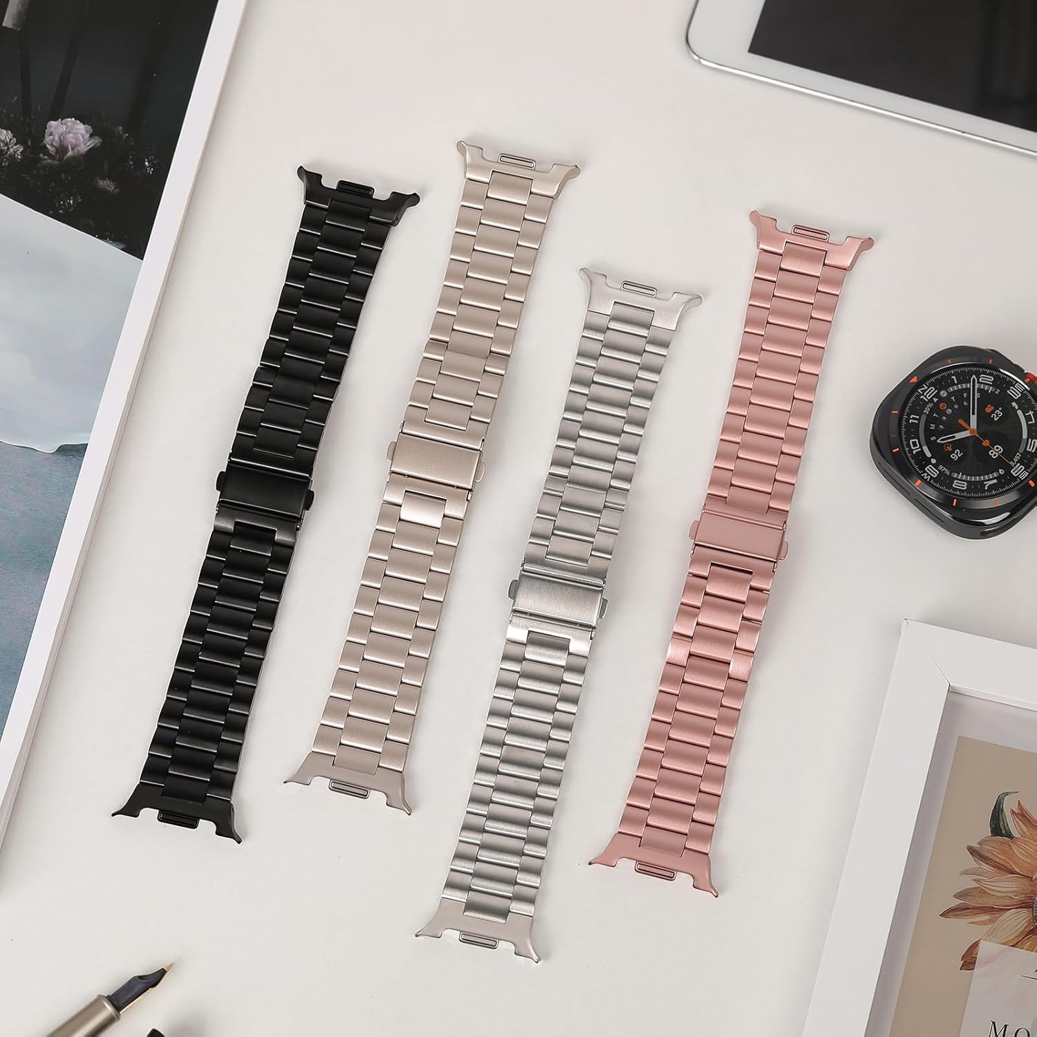 Detalle de LEIXIUER Metal Strap for Samsung Galaxy Watch 8 & Classic 46mm — Titanium Stainless Steel with Folding Clasp