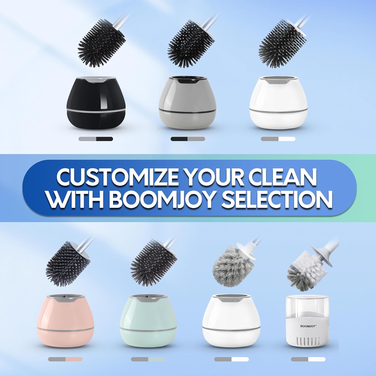 Detalle de BOOMJOY Toilet Brush and Holder Set with Silicone Brush, Aluminum Handle, and Hidden Tweezer