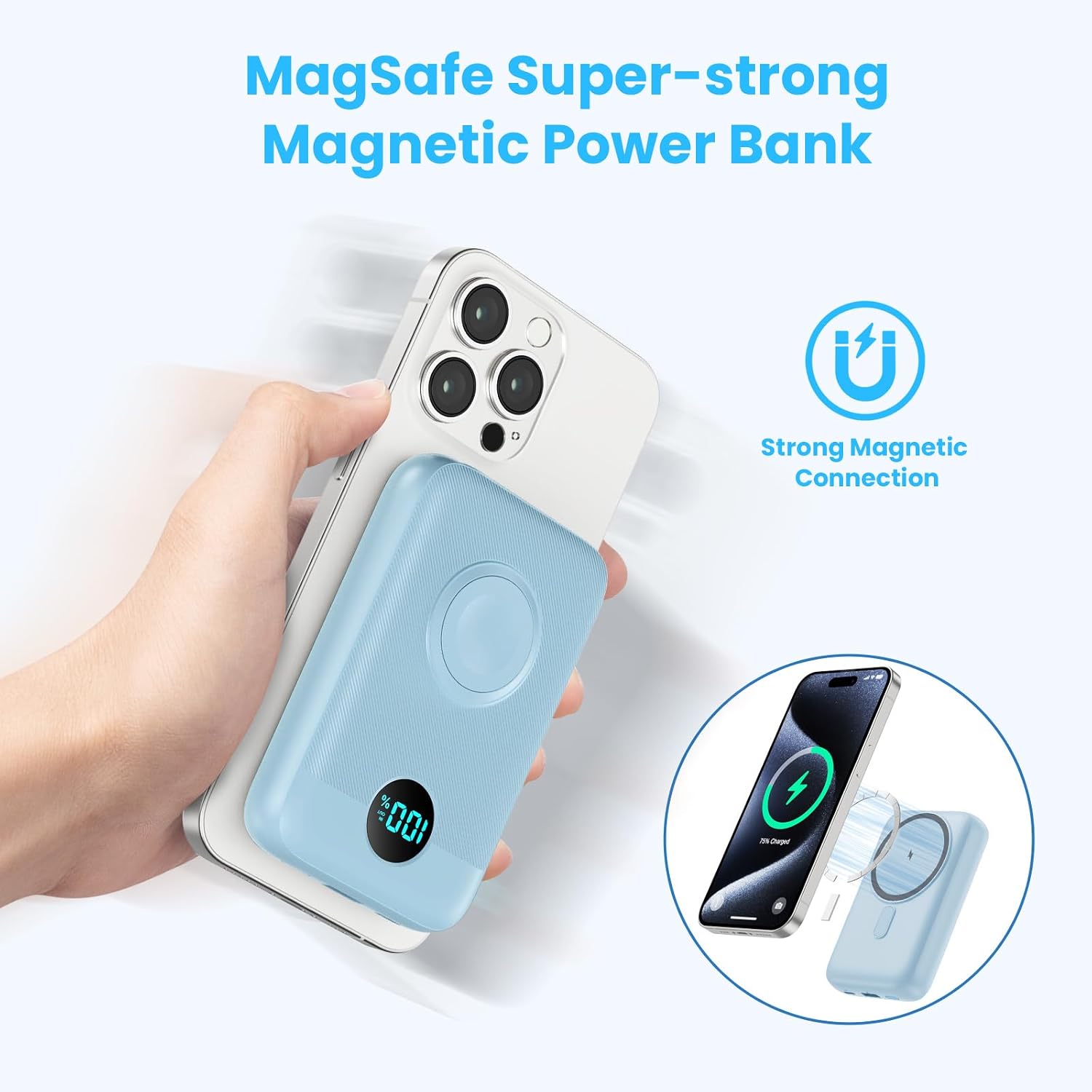 Detalle 2 de GKUTW HX100M4 Magnetic Power Bank, 10,800mAh, 25W USB-C, Sky Blue