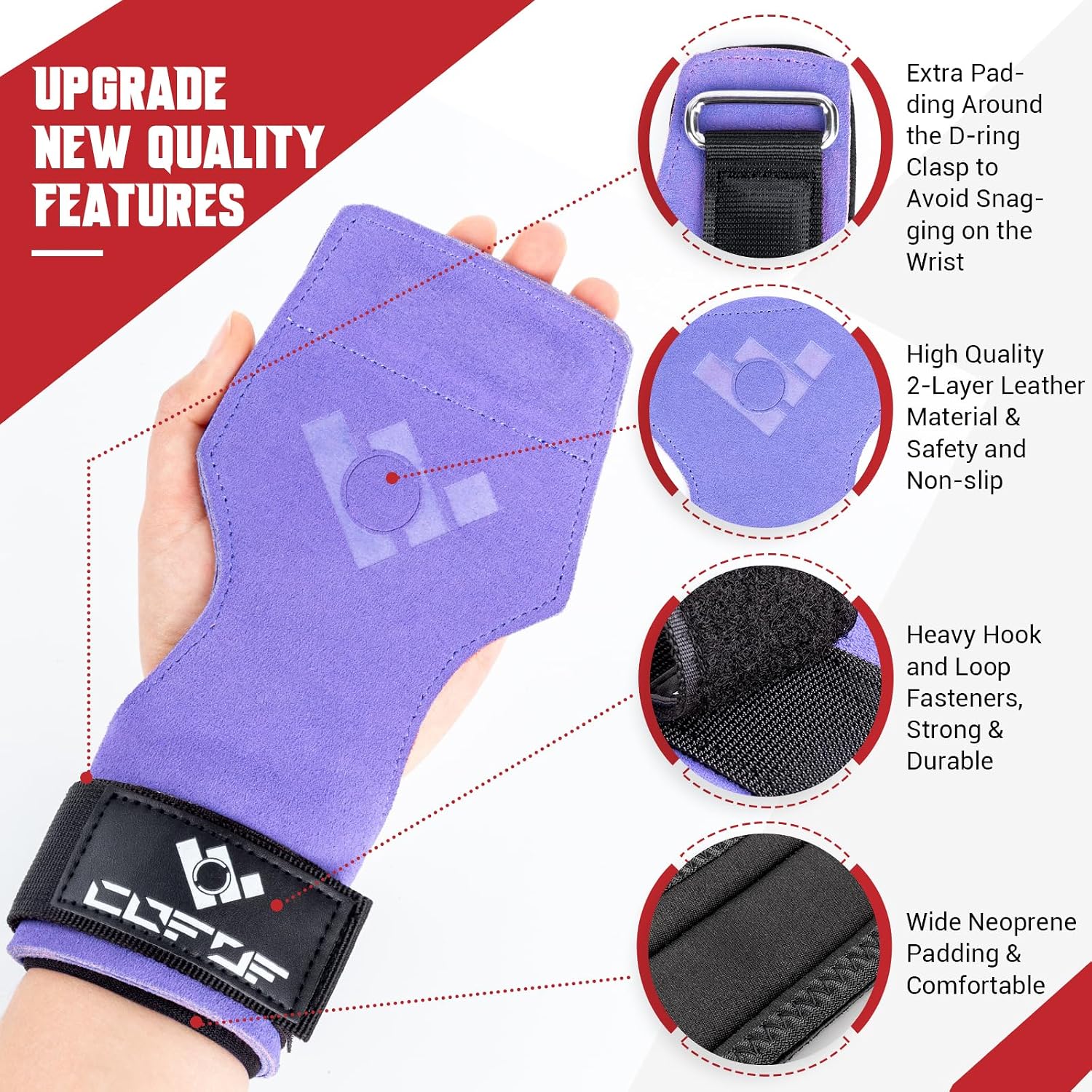 Detalle de COFOF Double-Layer Leather Weightlifting Wrist Straps with Neoprene Padding