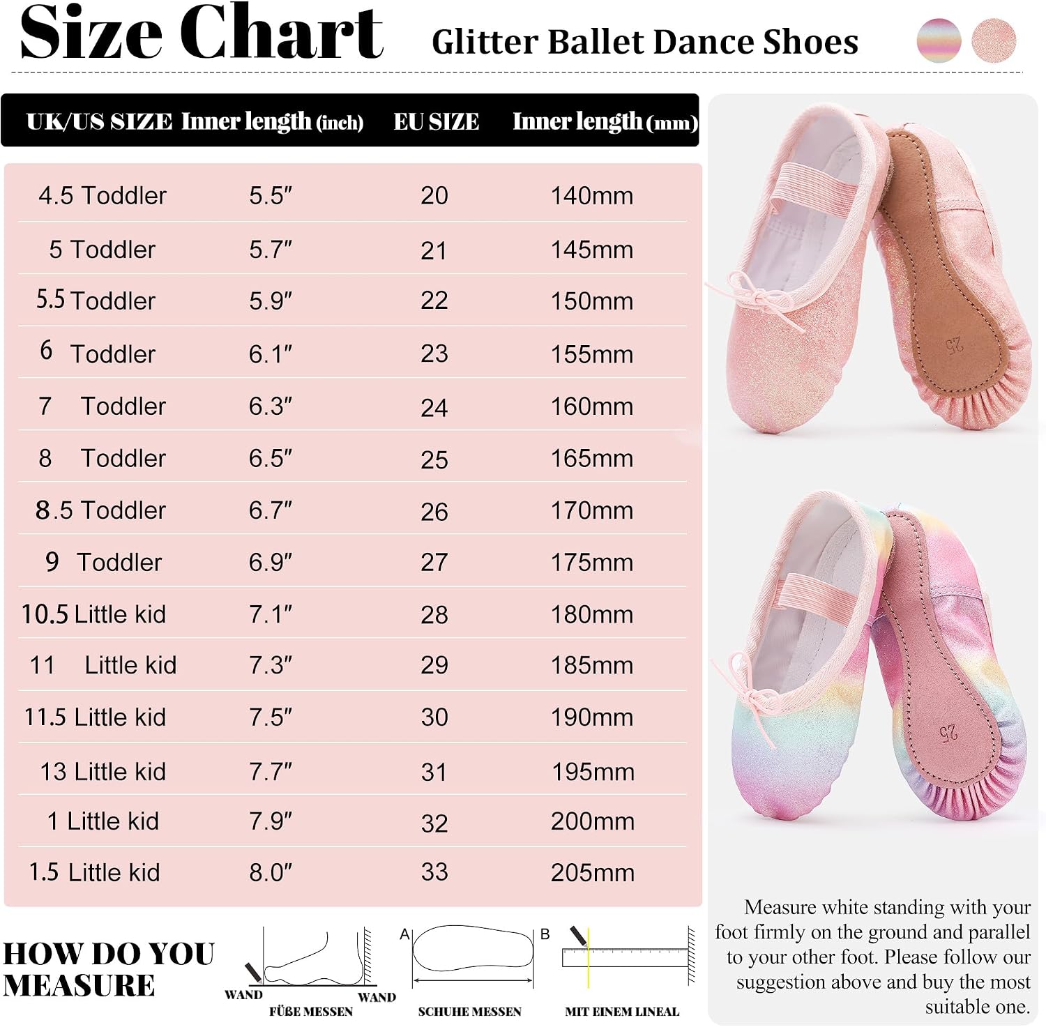 Detalle de Girls’ Glitter Ballet Shoes – Leather Full Sole Ballet Slippers (Full Sole Dance Flats)