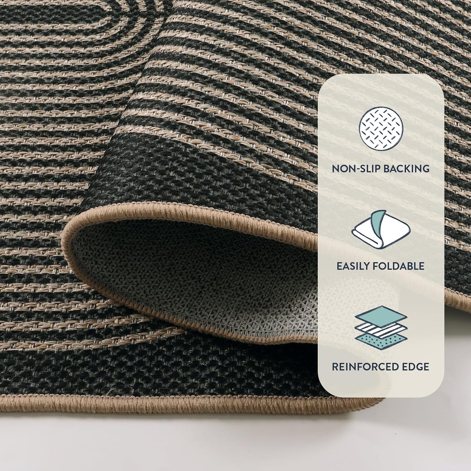 Detalle de Lahome Enfys Rainbow Easy Jute Outdoor Carpet (9x12) - Washable, Charcoal Black