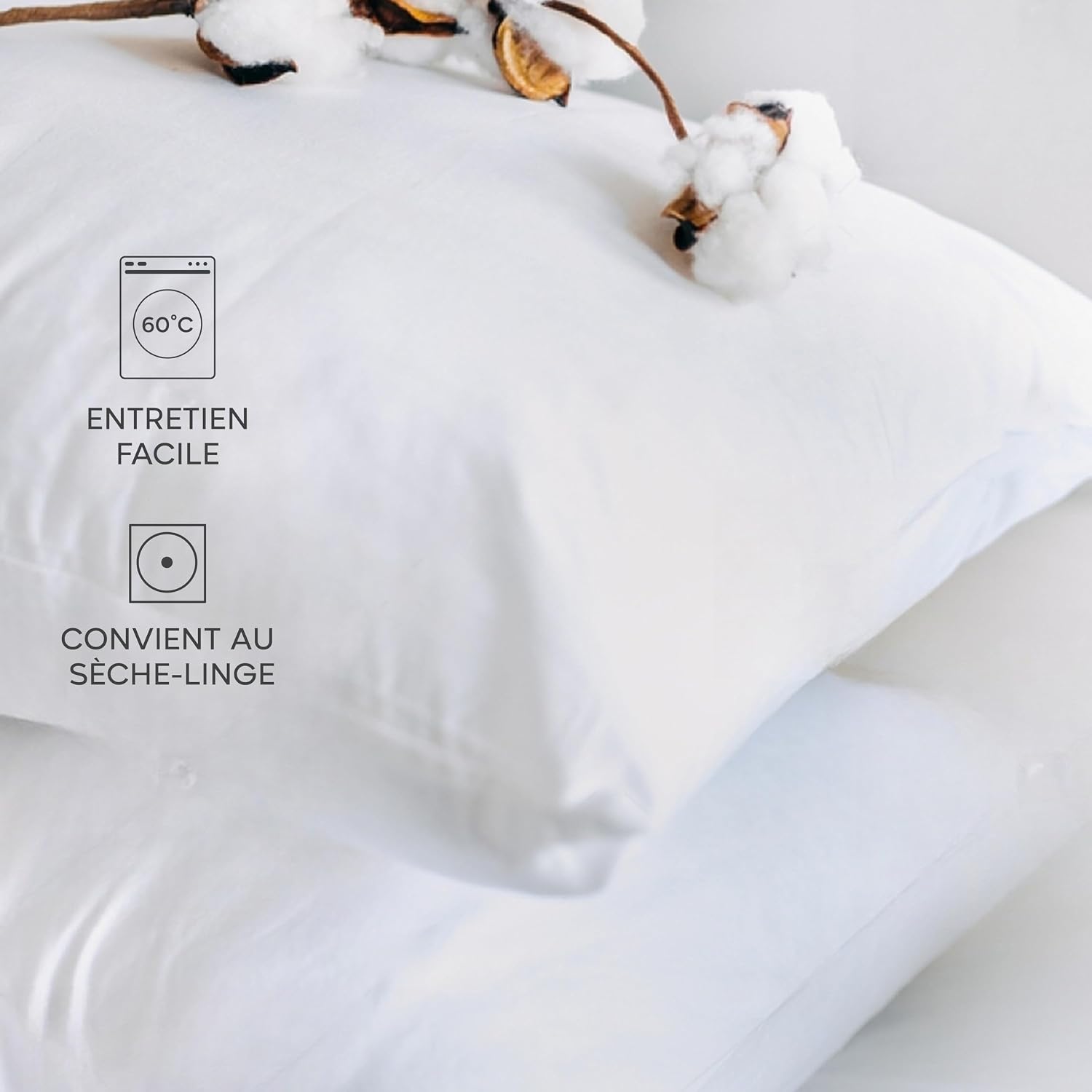Detalle de Twinzen Taie Oreiller 65x65 (Lot de 2) – 100% Coton Jersey 150 GSM, fermeture éclair, certifiée Oeko-Tex