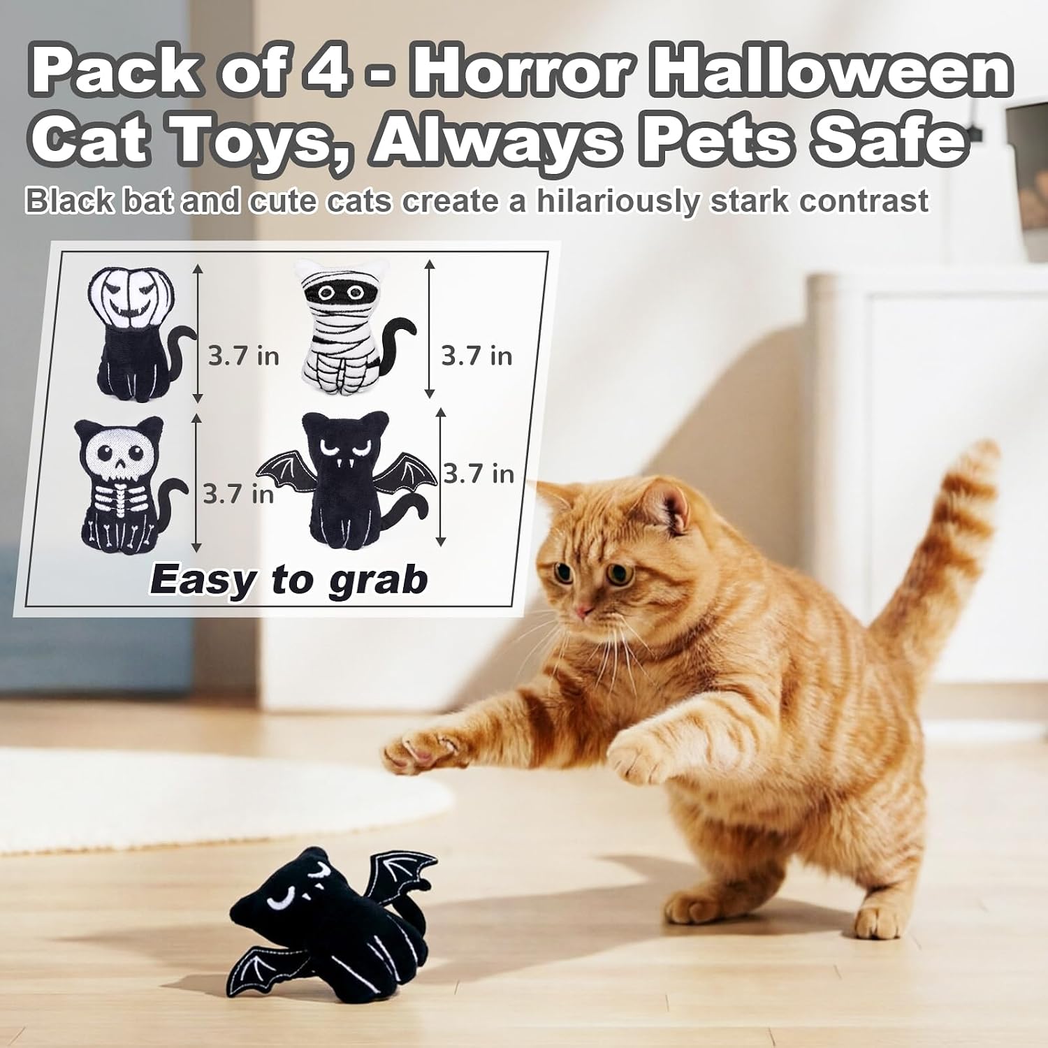 Detalle 2 de Retro Shaw Halloween catnip toys Plush Cat Toys, 4-Pack with Crinkle Sound