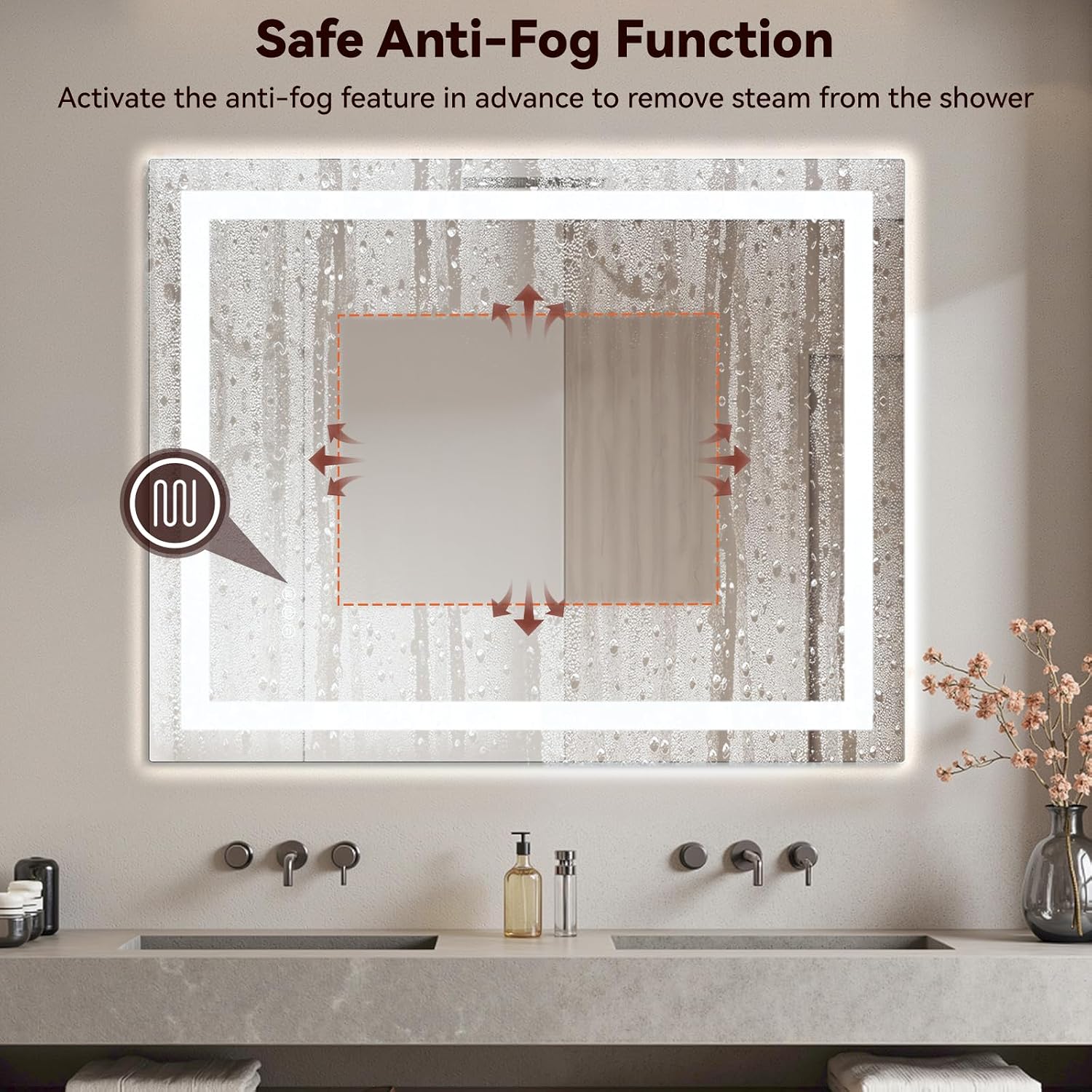 Detalle 1 de SHYWENHSIU 28" x 36" LED Bathroom Mirror, Frontlit and Backlit, Anti-Fog