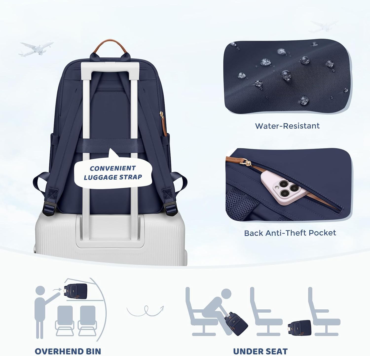 Detalle de GOLF QUALITY 16-Inch Travel Backpack for Women with Laptop Compartment