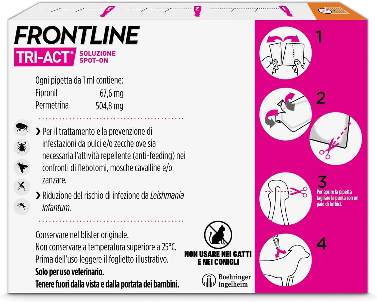Detalle de Frontline Tri-Act x3 Antiparassitario Cani 5-10 Kg – Protezione contro pulci, zecche, zanzare e flebotomi
