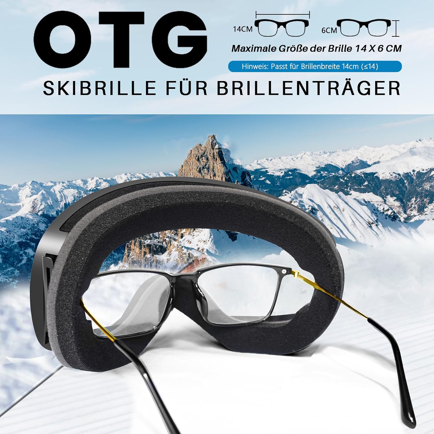 Detalle de GlaRid Skibrille OTG Rahmungslose Snowboard Brille mit 100% UV400 Schutz – Schwarz
