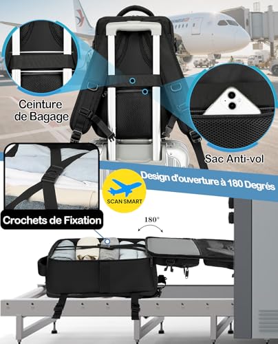 Detalle de LYNXCHER Sac à Dos Voyage Cabine 40x20x25 cm – 20 L, 14'' PC, Noir (S)