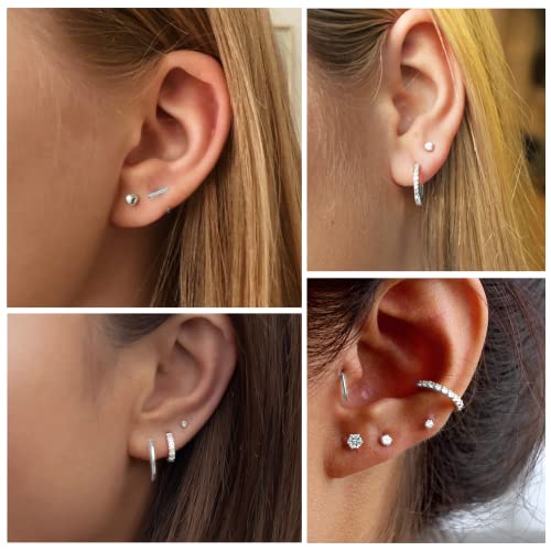Detalle de PABBEU Silver Hoops Earrings for Women – 6 Pairs of 925 Sterling Silver with Cubic Zirconia