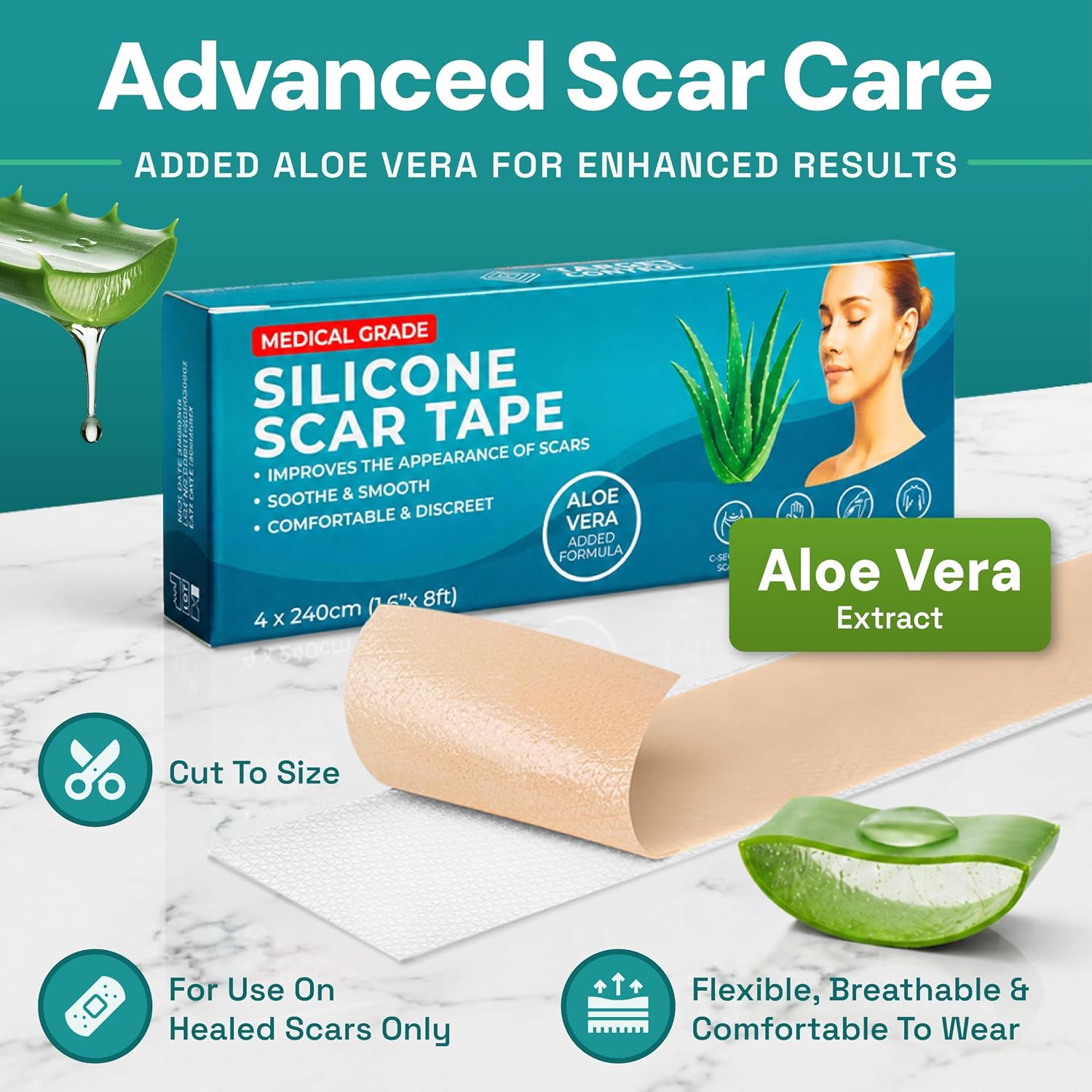 Thumbnail 1 de Silicone Scar Tape with Aloe Vera — Medical Grade Silicone Sheets & Tape (4cm x 2.4m)