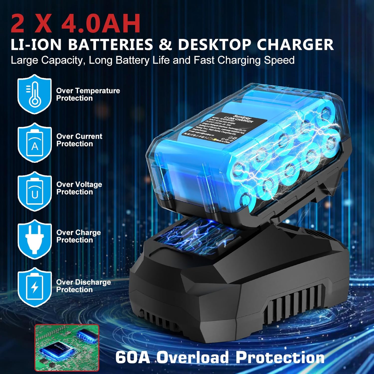 Thumbnail 2 de Sundpey Cordless Impact Wrench 1200N·m (900Ft-lbs) 1/2in with 2 x 4000mAh batteries