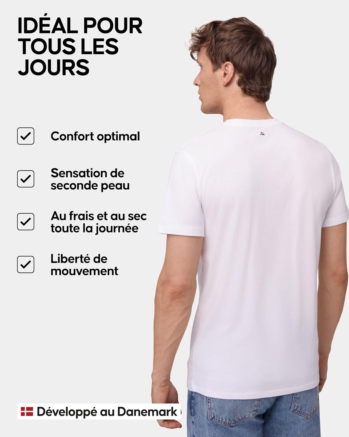 Detalle de DANISH ENDURANCE T-Shirts en coton bio et modal – Lot multipack pour homme (Col V ou rond, manches courtes)