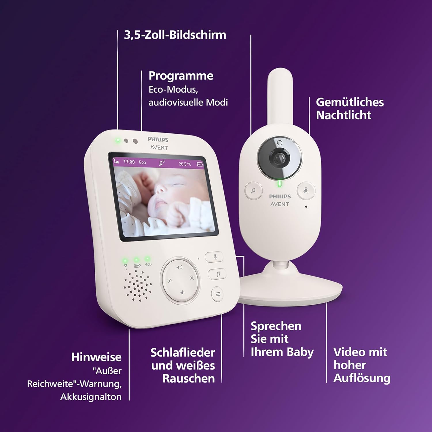Thumbnail 6 de Philips Avent Babyphone mit Kamera SCD891/26 – 3,5" Display, x4 Zoom, Nachtsicht & Schlaflieder