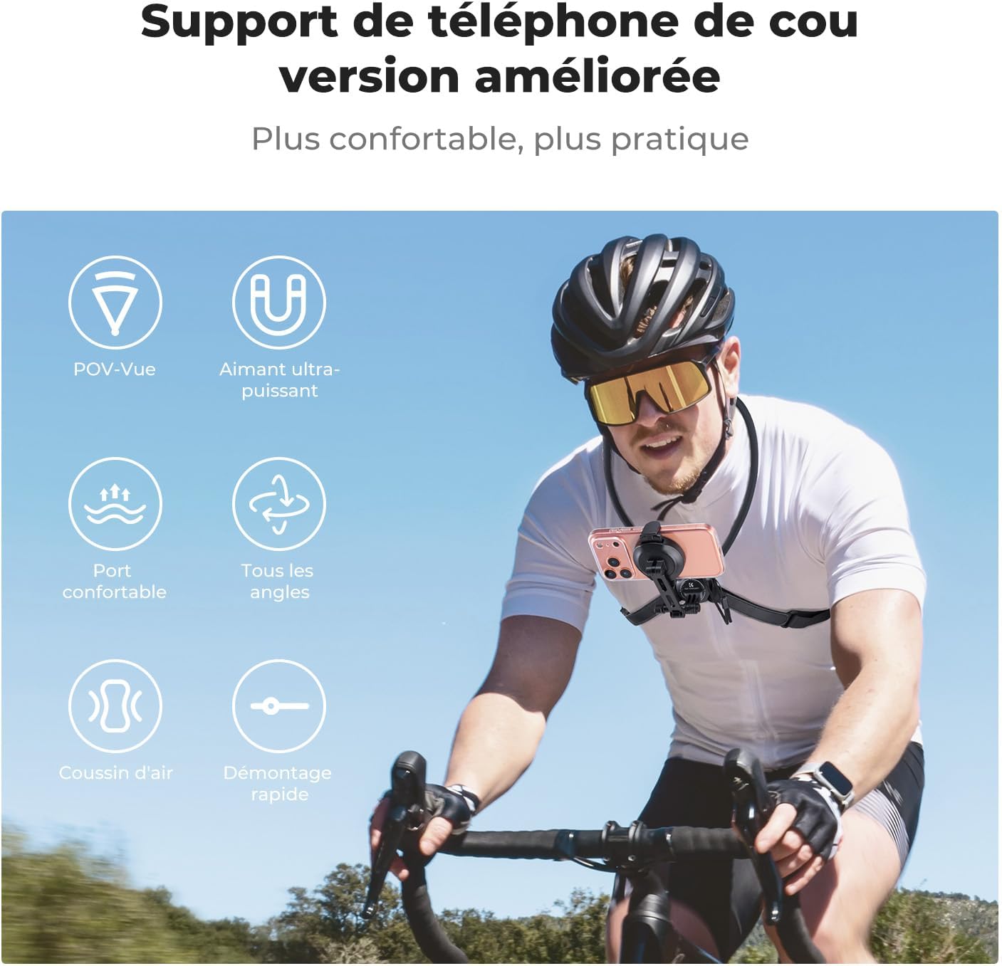Detalle 2 de K&F CONCEPT 2 en 1 Support Cou Téléphone Magnétique + Clip — POV/Blog pour iPhone et Android