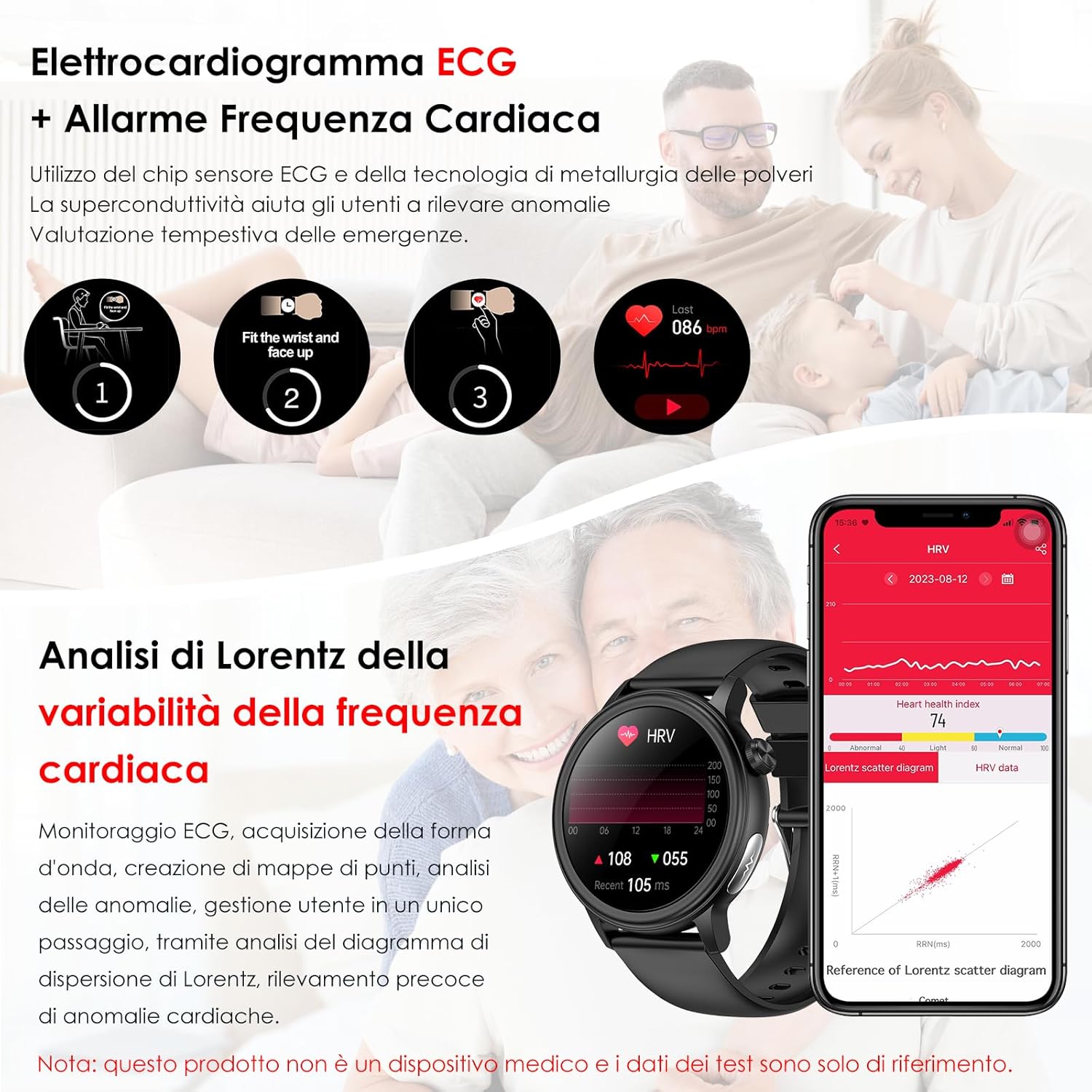 Detalle de 2026 Nuovo Smartwatch ECG+HRV con Glicemia, Pressione, BMI e Lipidi – 1.39" rotondo