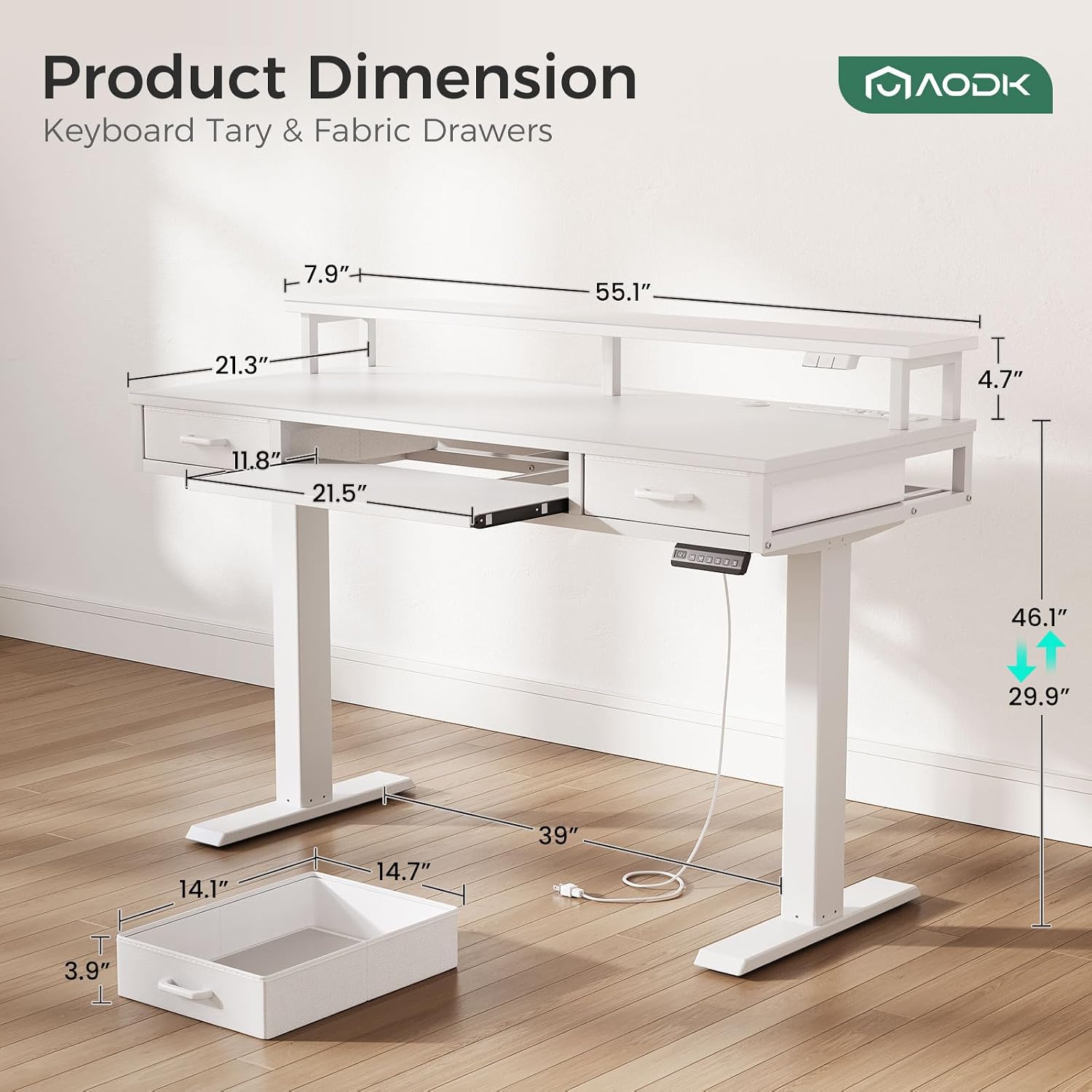 Detalle de AODK Electric Standing Desk, 55-Inch