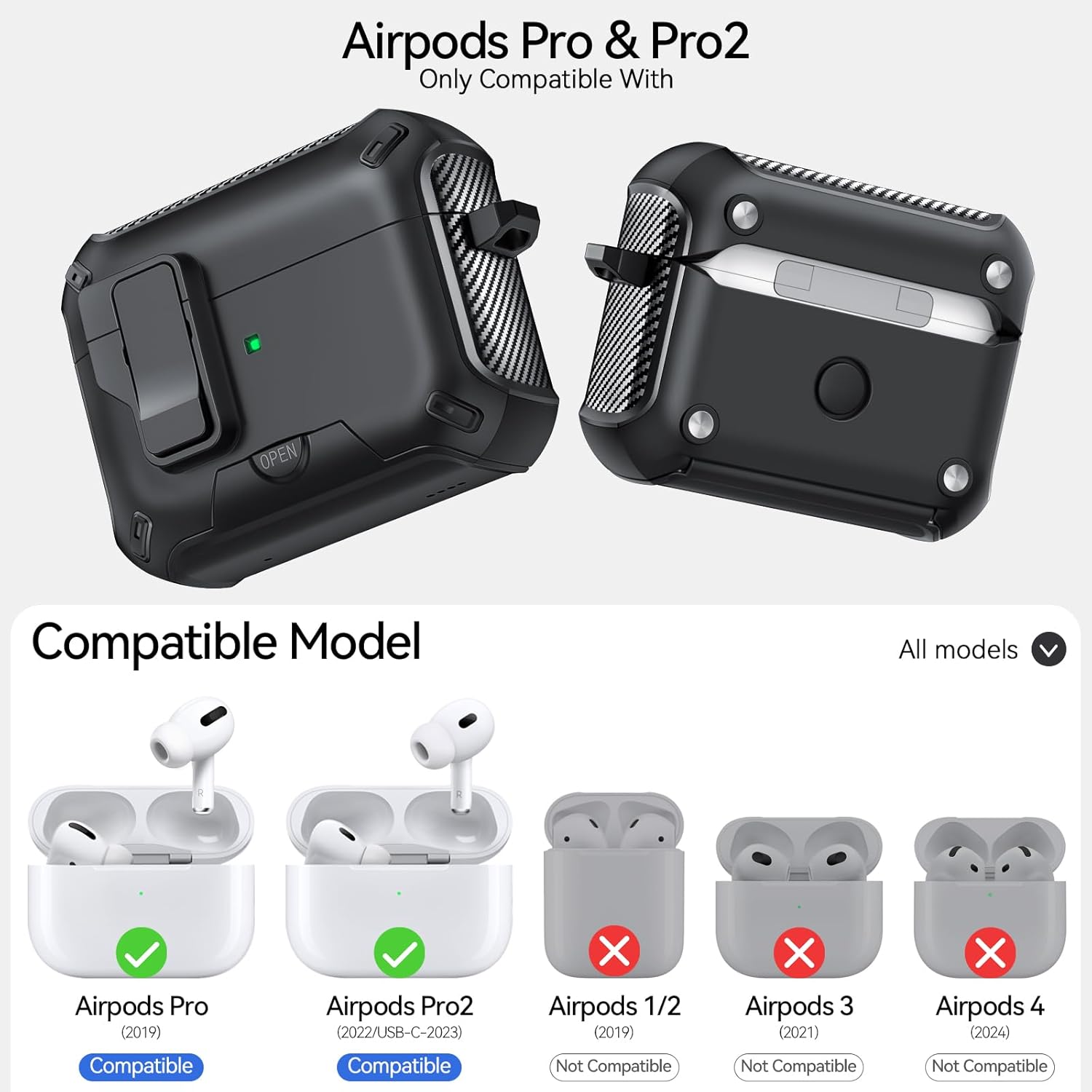 Thumbnail 1 de JOREMX Carbon Fiber Case for AirPods Pro 2nd/1st Gen (2023/2022/2019) with Phone Stand