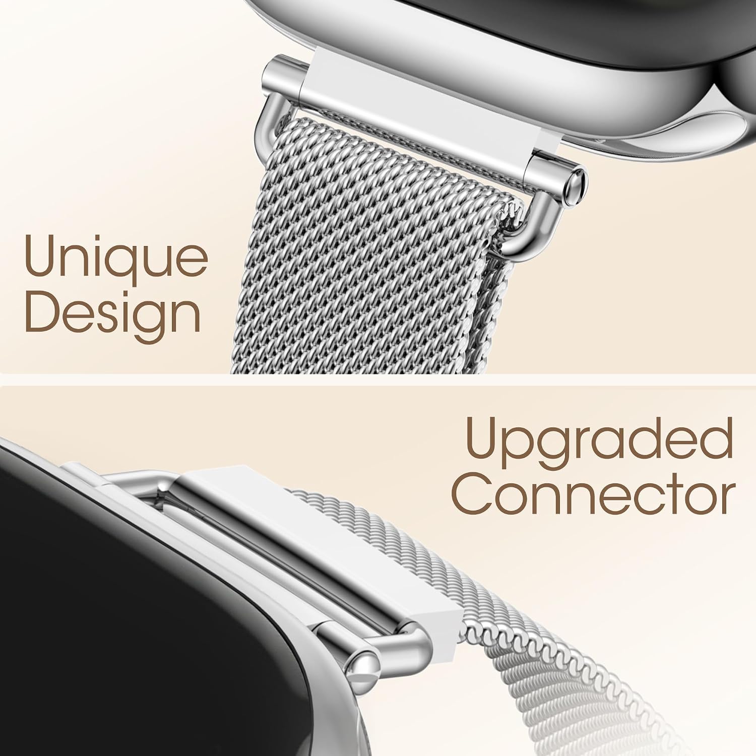 Detalle de WADELIZ Ultra-Slim Milanese Loop: 14mm Stainless Mesh Band for Apple Watch (Women) – 40–46mm, Magnetic Clasp