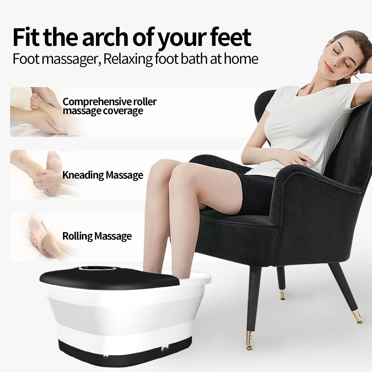 Detalle de KNQZE Foot Spa and Massager with Heater: Heated Soothing Foot Bath with Remote, Pumice Stone & 16 Rollers