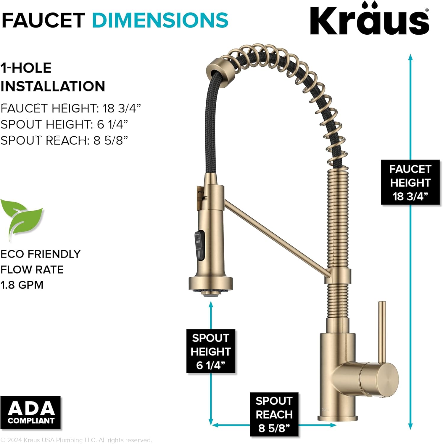 Detalle de KRAUS Bolden Commercial Style 2-Function Pull Down Kitchen Faucet (KPF-1610SFACBKRAUS) in Spot-Free Antique Champagne Bronze