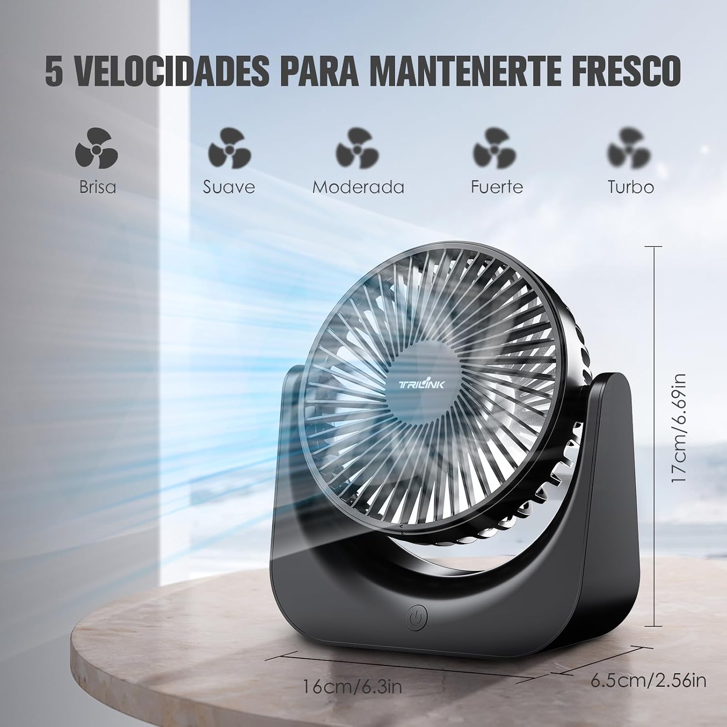 Detalle 2 de TRILINK Ventilador de Mesa USB Compacto con 5 Velocidades 🌬