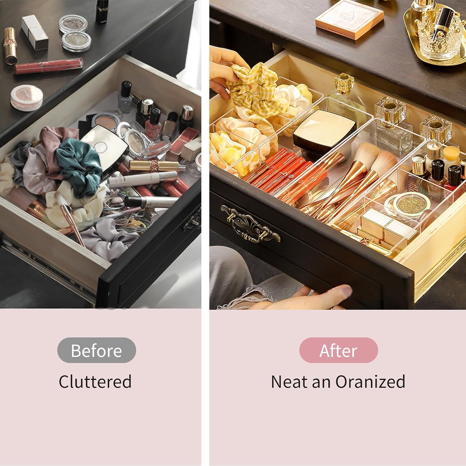 Thumbnail 3 de LUBOXIN Set of 2 Make Up Drawer Organiser – Clear Acrylic, 3-Compartment & 1-Compartment (Stackable)