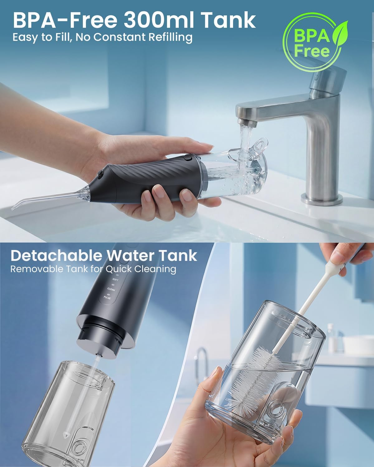 Detalle 2 de Onlyone WD01-Black Portable Water Flosser, 3 Settings, 300 mL Tank