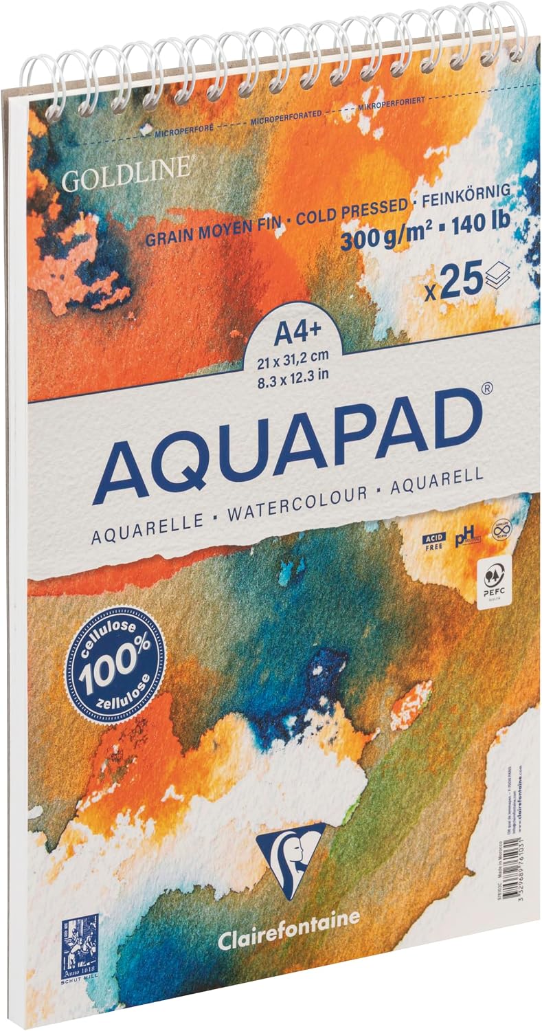 Thumbnail 6 de Clairefontaine 976102C Spiralblock Goldline Aquapad A5, 25 Blatt, 300 g/m² – Naturweiß