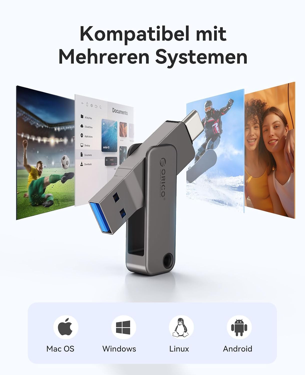 Detalle de ORICO USB Stick 64GB USB 3.2 Gen 1 Dual USB-C & USB-A – Tragbarer Speicherstick (EB05)