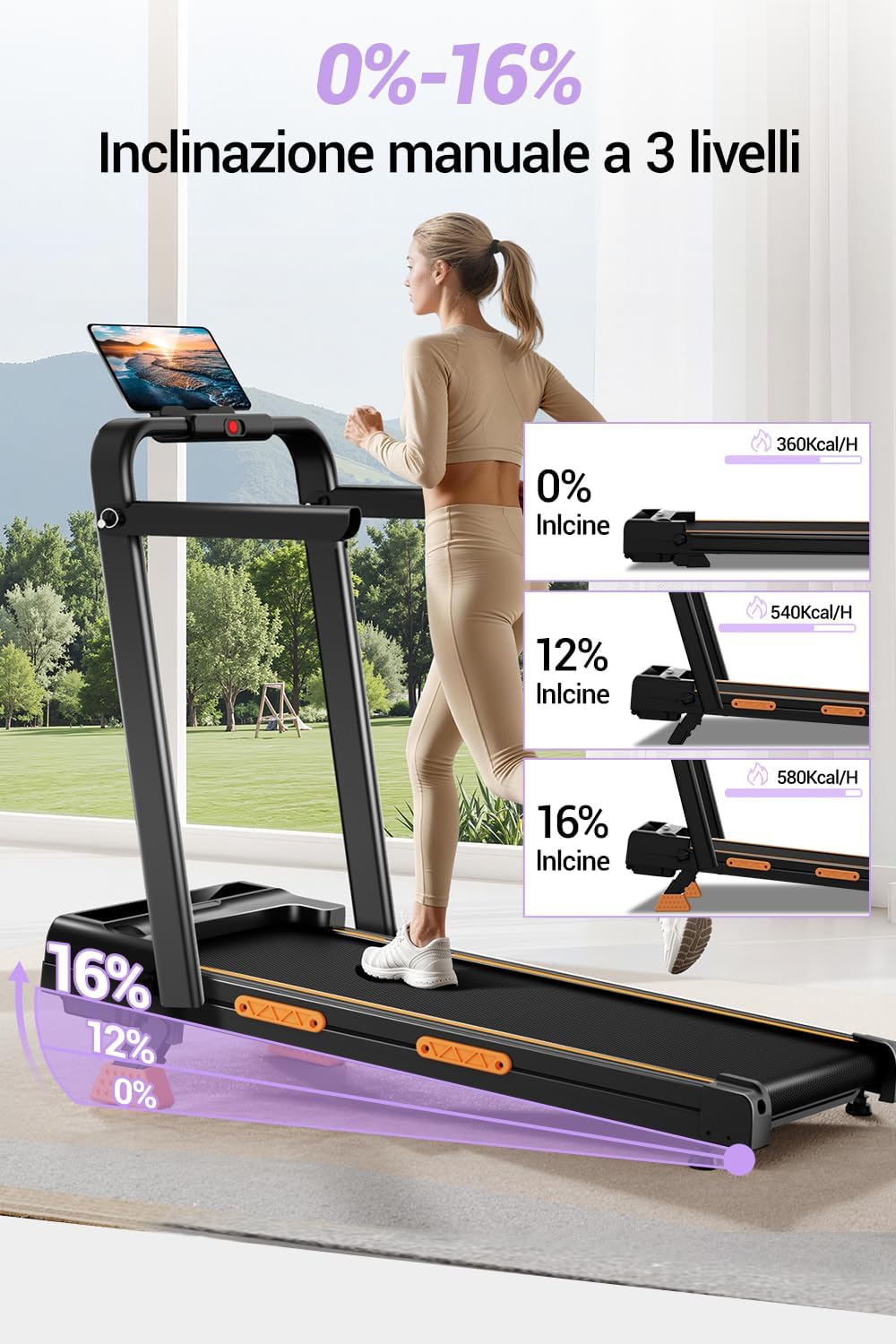 Detalle 2 de CURSOR Tapis Roulant con inclinazione 16% e walking pad elettrico 3,0 HP
