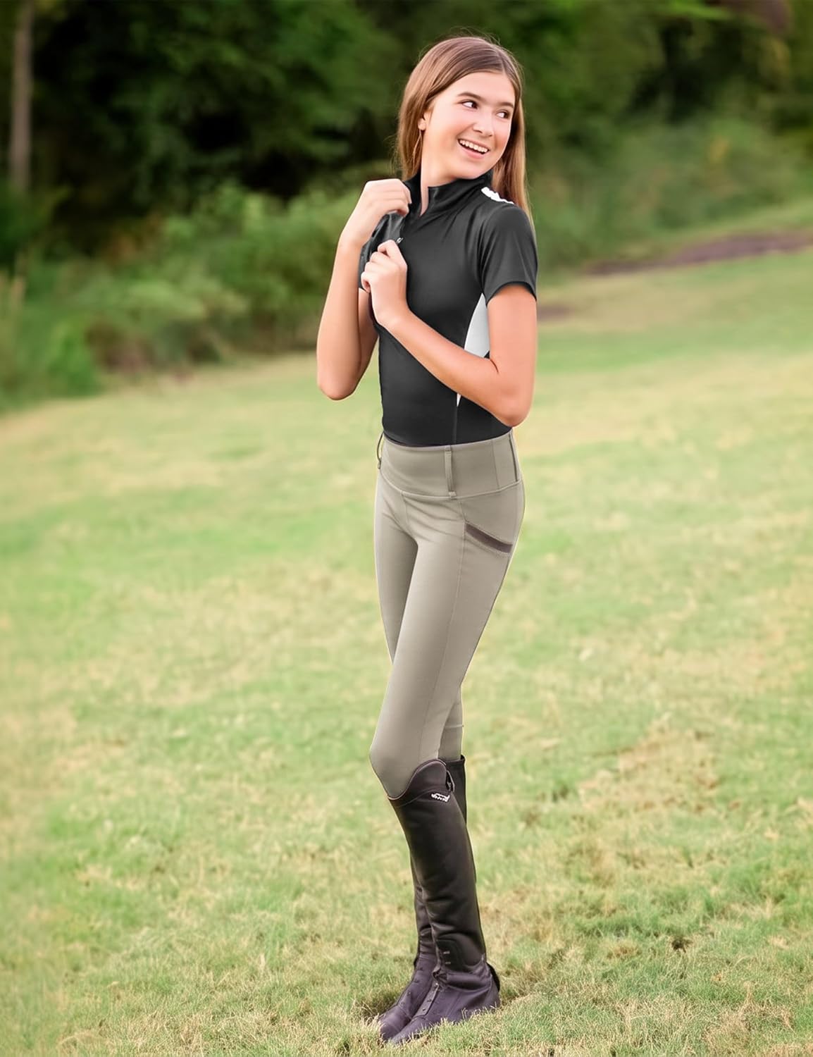 Detalle de FitsT4 Sports Girls Riding Pants Full Seat High Waist Kids Equestrian Breeches