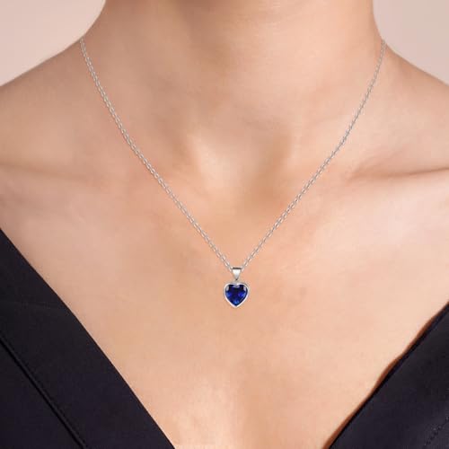 Detalle de Aliyoham Heart Pendant Necklace for Women — Blue Sapphire Crystal on Sterling Silver Chain (September Birthstone)
